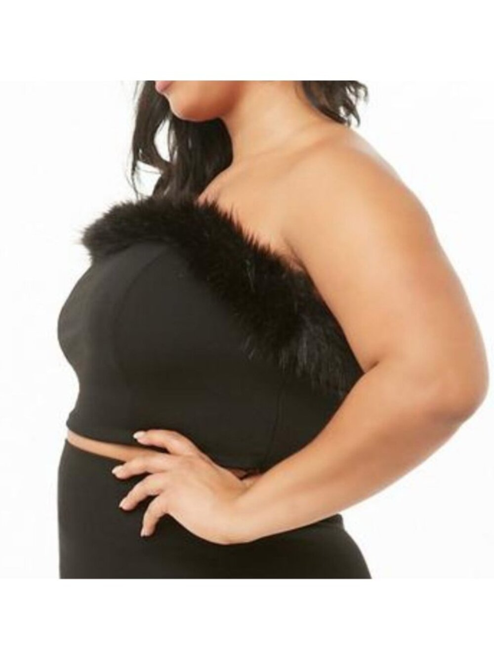 Forever 21 Plus Black Faux Fur Trimmed Crop Top Size 3X EUC